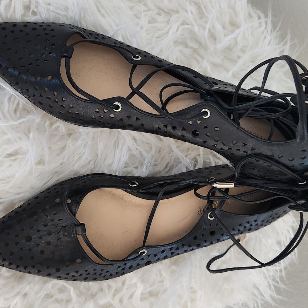 Ivanka black leather ankle tie flats NWT size 9 - Picture 5 of 11